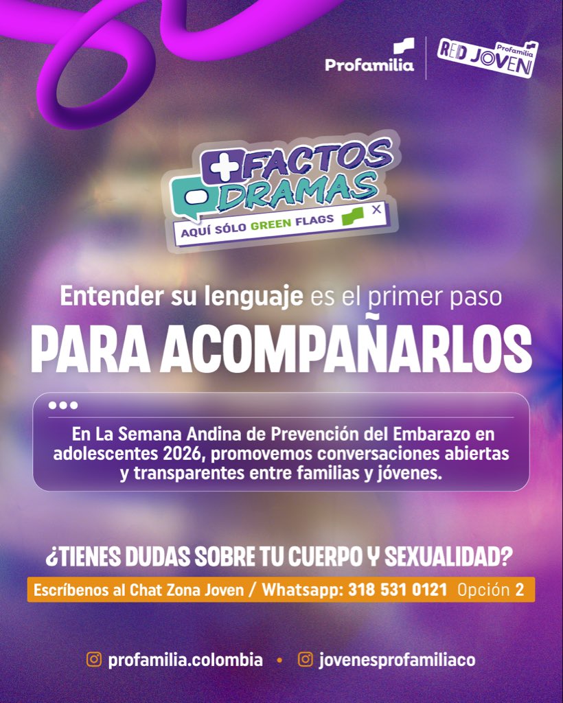 ProfamiliaCol's tweet photo. Entender su lenguaje es el primer paso para acompañarlos sin tabúes.

Les compartimos este Glosario Gen Z para que padres madres y cuidadores abran espacios seguros en casa y hablen de salud sexual sin dramas ni pena.

¿Tienes dudas sobre tu cuerpo o sexualidad? Escríbenos al Chat Zona Joven en WhatsApp: 318 531 0121 (Opción 2).

#MasFactosMenosDramas #SoloGreenFlags #Profamilia #RedJoven  #SaludSexual