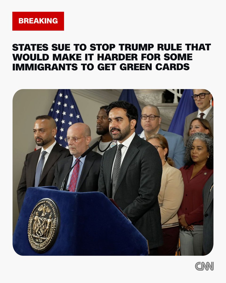 cnnbrk's tweet photo. States sue Trump administration to block a new DHS rule that would make it harder for some immigrants to get green cards. https://t.co/RquzrKdHHo https://t.co/z1eam8xue5