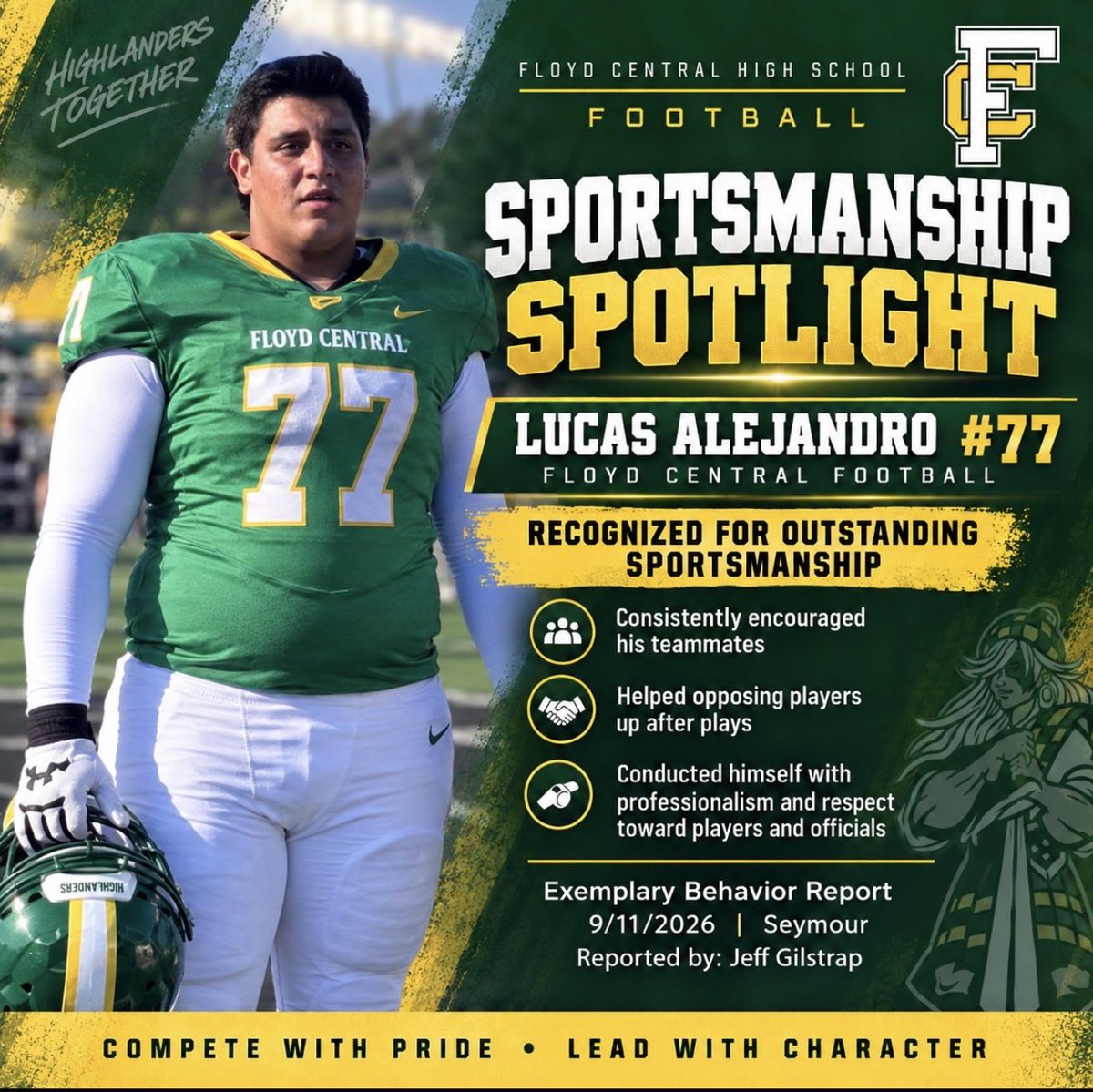 GoFCHighlanders's tweet photo. Congratulations Lucas Alejandro! Floyd Central Athletics salutes you and your outstanding sportsmanship! https://t.co/6PP97E8OcF