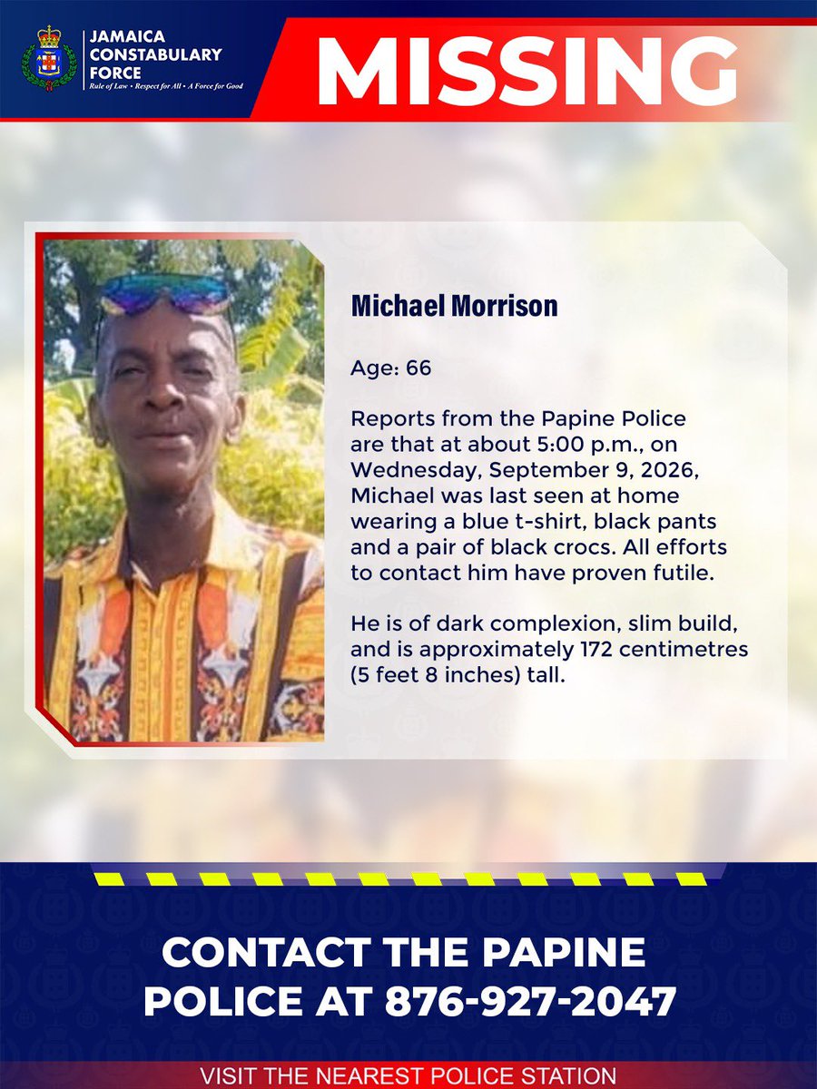 JamaicaConstab's tweet photo. Help us locate missing Michael Morrison. If you know his whereabouts, please call the Papine Police or the nearest police station. 

#Missing https://t.co/alTGc98YbF