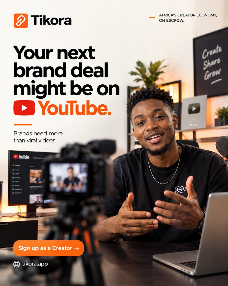 Tikorapro's tweet photo. YouTube creators, this one is for you. 🎥

Your videos do more than generate views. You explain. You review. You teach. You tell stories. You build trust with an audience that keeps coming back.

And brands are looking for that kind of influence. https://t.co/KVmPPsNk8w