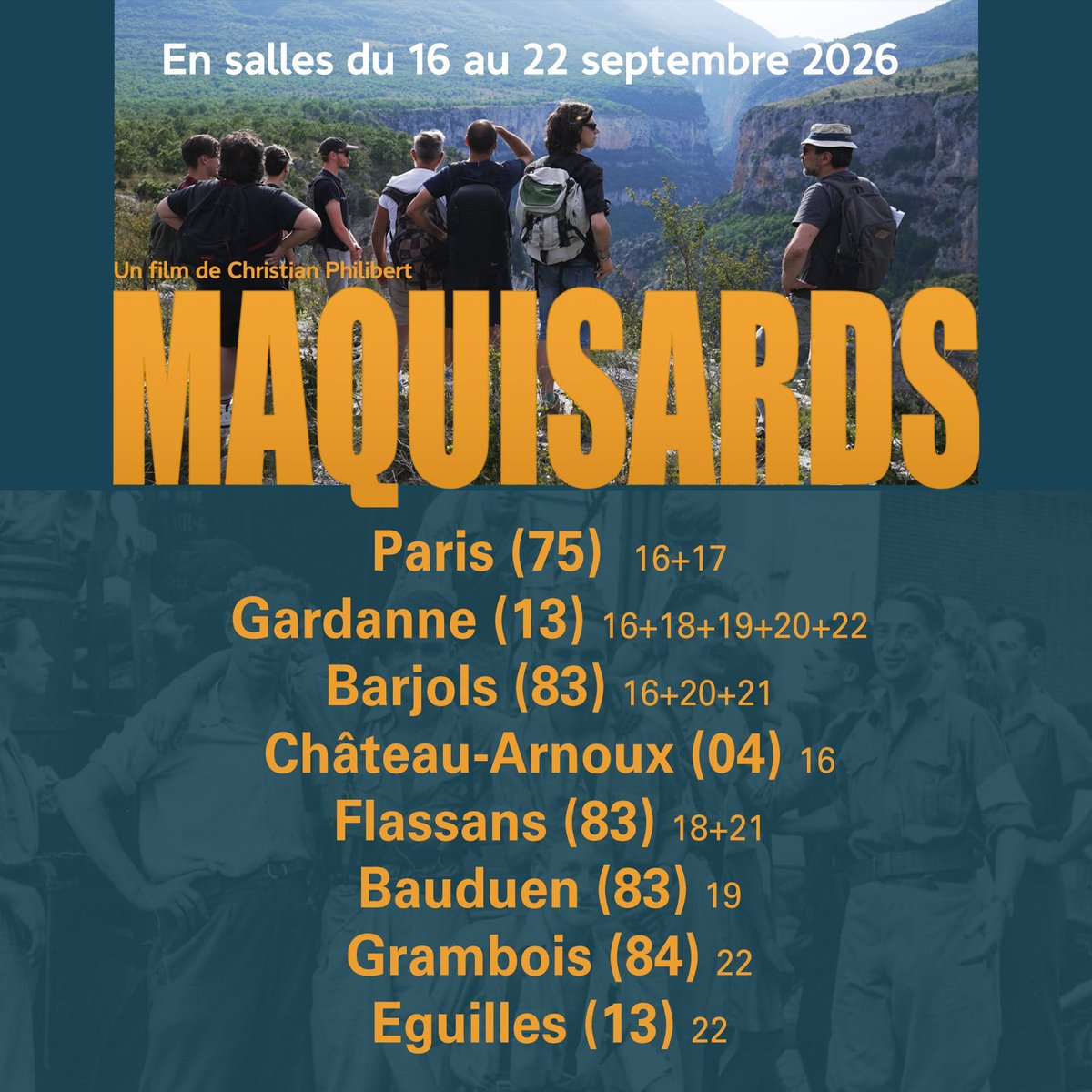espigoule1's tweet photo. MAQUISARDS sort en salles mercredi prochain. Pour sa première semaine d'exploitation, le film sera diffusé à Paris et dans la région Sud. Retrouvez tous les horaires et les liens de réservation sur https://t.co/mpYoWAgcNG https://t.co/XKa3rVVY15