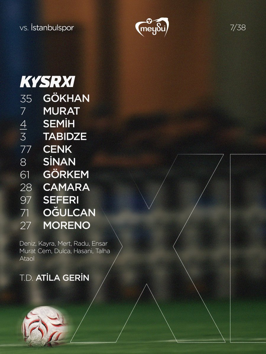 KayserisporFK's tweet photo. 📋 KYSR XI 

🟡🔴 @meysu_turkiye 

#KYSvİST | #KYSR https://t.co/2M8nGNkxYd