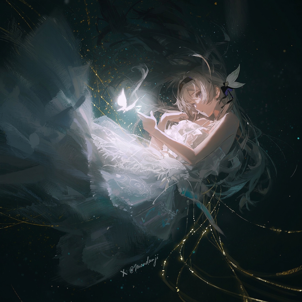 moudanji's tweet photo. Falling through the starlit void. A fleeting glow, like a butterfly in the dark.
#Firefly #HonkaiStarRail #HonkaiStarRail https://t.co/kGbsoXKrBw