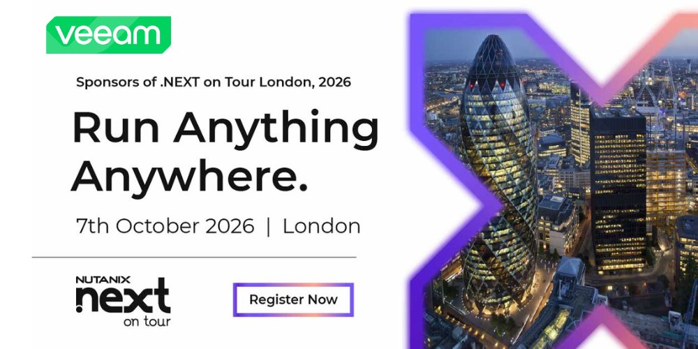 Veeam_UKI's tweet photo. Excited to be a Gold Sponsor at Nutanix .NEXT on Tour London, connect with the IT community and discuss Data Resilience for your business – come by Veeam’s booth and bring your toughest questions.

Register today >> https://t.co/XzeReVESsS https://t.co/6ixqQ4bvmv