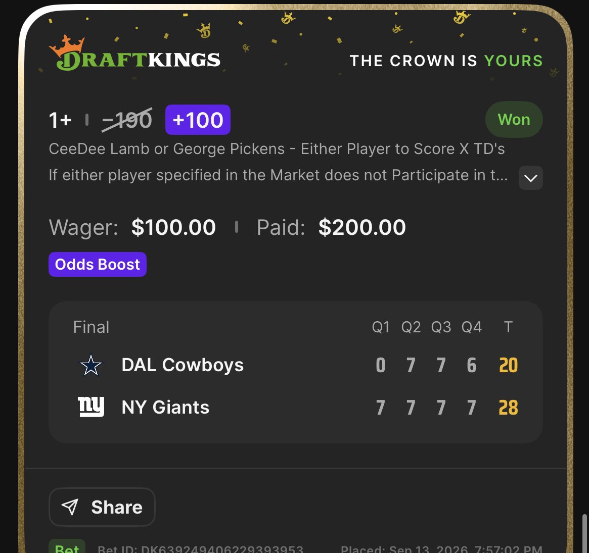 _youngporter's tweet photo. Great way to start off the nfl season. Picks available daily 📲🦾🔒 https://t.co/LcApfV5lf8