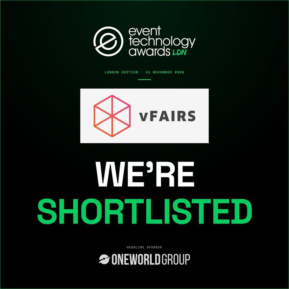 vfairs's tweet photo. vFairs is officially shortlisted across 8 categories at the 2026 Event Technology Awards. Big recognition for a big year of building.

See you in London on 11 November! 🤞

#vFairs #EventTech #EventTechnologyAwards https://t.co/oSTxKvQn5v