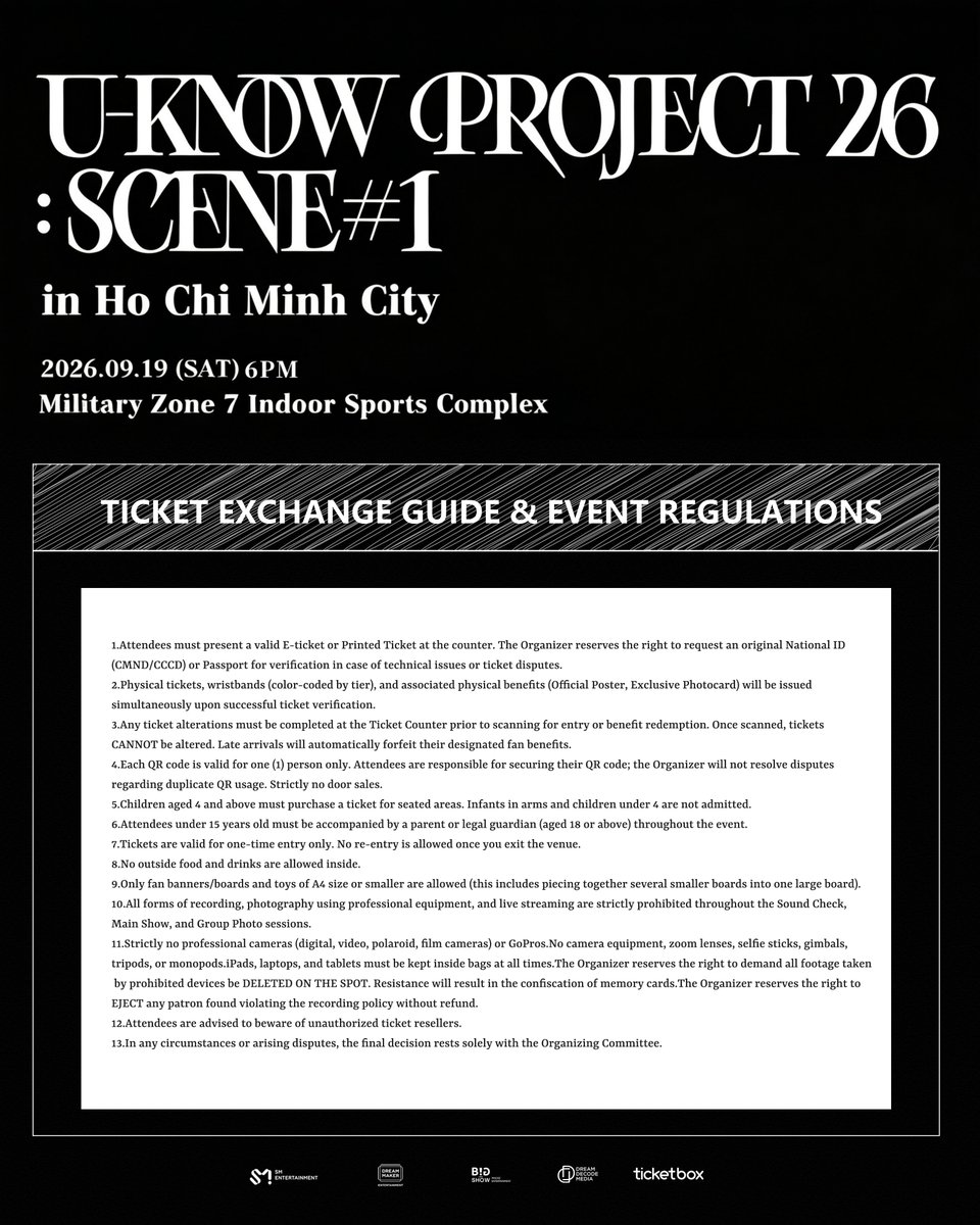peadiavn's tweet photo. Vào Check vội danh sách trúng "Phúc lợi độc quyền" (Fan Benefit) của U-KNOW PROJECT 26 : SCENE#1 in HO CHI MINH CITY liền đi ạ! 🎉
Dò kỹ từng số, từng tên xem thần may mắn có gọi tên mình không nha! 💛

Vui lòng đọc kỹ các hướng dẫn dưới đấy để có một khoảnh khắc thật tuyệt vời cùng nhau nhé.
Các bồ đã sẵn sàng chưa, khoảnh khắc được mong chờ từ lâu của chúng ta đang đến gần rồi. 🔥✨

U-KNOW PROJECT 26 : SCENE#1 in HO CHI MINH CITY
Benefit winner list & Event Day Schedule & Important Information released!

Please check carefully and don't miss out.
Let's check the guidelines carefully to ensure a wonderful time together.💛
Get ready, our much-anticipated encounter is just around the corner.🔥✨

[U-KNOW PROJECT 26 : SCENE#1 in HO CHI MINH CITY]
📅 Thời gian / Show date: Từ 18h00, ngày 19/09/2026(giờ Việt Nam) | From 6:00 PM, September 19th, 2026 (ICT).
🎟 Kênh bán vé chính thức / Official Ticketing Platform: https://t.co/P87dhlmNMb
📍 Địa điểm / Venue: Nhà Thi Đấu Quân Khu 7 – Số 202 Hoàng Văn Thụ, Phường Đức Nhuận, TP. Hồ Chí Minh | Military Zone 7 Indoor Sports Complex – No. 202 Hoang Van Thu, Duc Nhuan Ward, Ho Chi Minh City.
#UKNOW #TVXQ! #UKNOW_PROJECT26 #UKNOW_CONCERT_TOUR #UKNOW_PROJECT26_HCMC