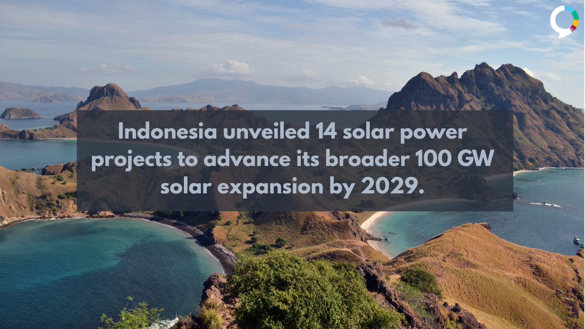YaleClimateComm's tweet photo. Indonesia has launched 14 new solar power projects totaling 5.3 GW, advancing a national strategy to install 100 GW of solar by 2029. The plan seeks to curb fossil fuel reliance by replacing diesel-based plants with renewable energy. https://t.co/P1u5r5mpvi https://t.co/tvjmknvsmF