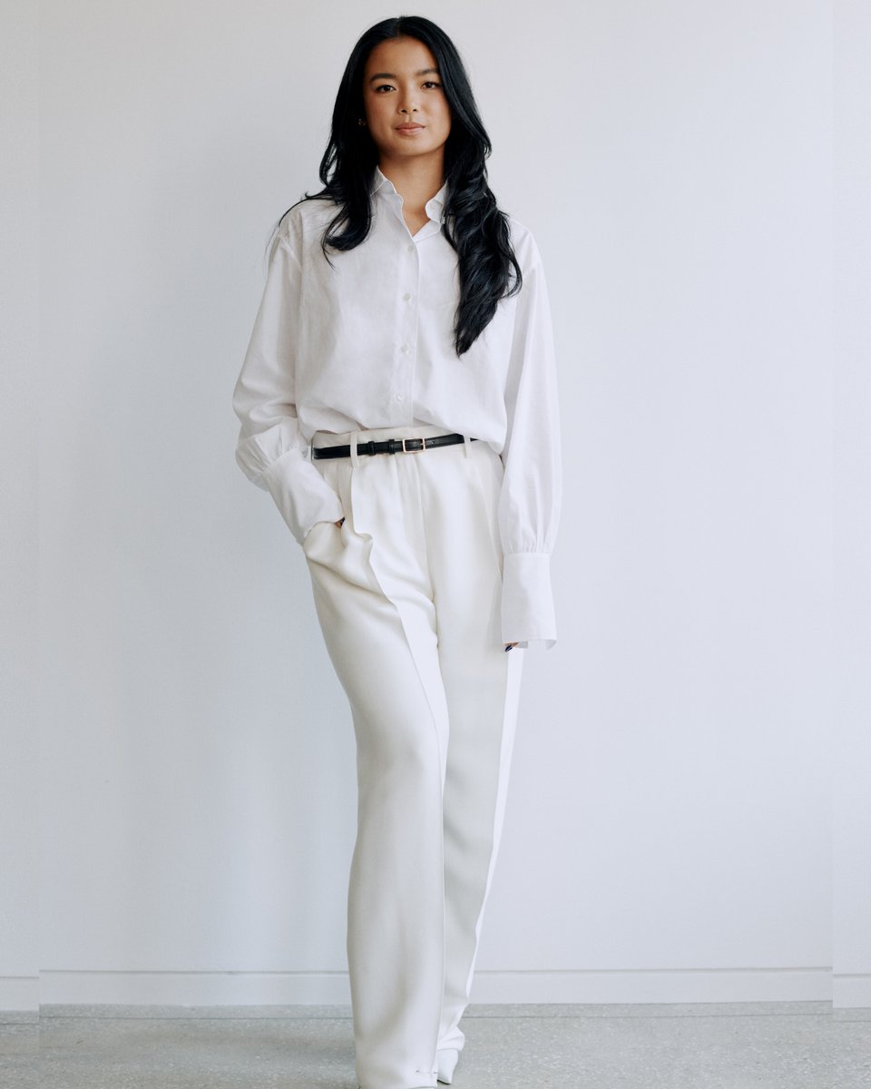 CalvinKlein's tweet photo. crisp cotton. Alex Eala is fitted in Calvin Klein Collection ahead of the New York runway show.

the white shirt and pleated trouser. https://t.co/HH3ftI38eG