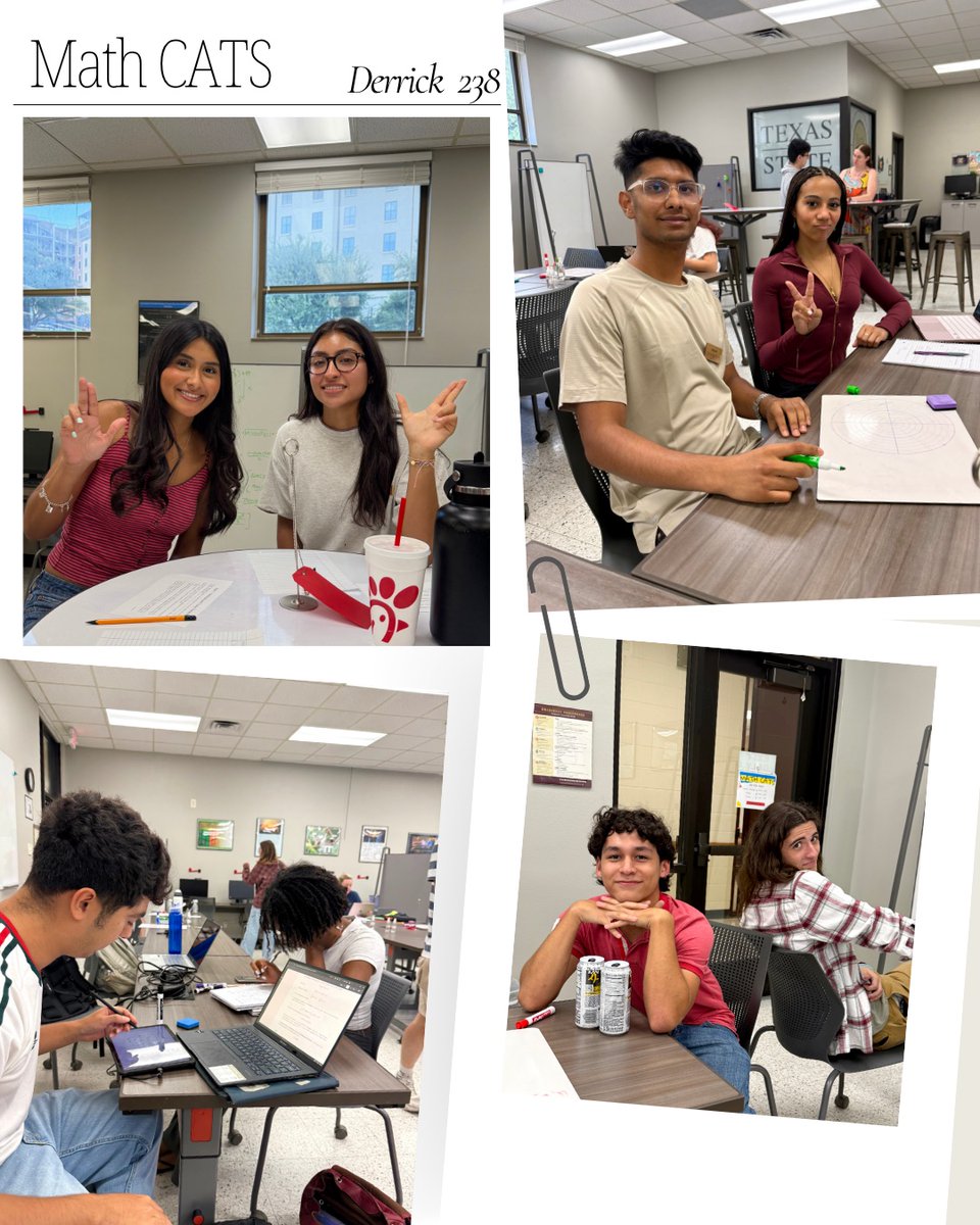 TXSTMath's tweet photo. Hi TXST students! 
How’s your semester going?! Need help in your math class? Come to Math CATS! The tutors have been having lots of fun learning and working with everyone. Can’t wait to see y’all! 🤩
#TXSTMath #MathCATS https://t.co/u1kUeiZ8Zh