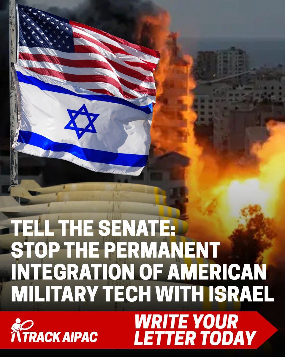 TrackAIPAC's tweet photo. 🚨 Section 219 is on the brink of passing the Senate. It would permanently merge US &amp; Israeli weapons programs, with no way for a future Congress to undo it.

Only 6 Senators are fighting it with 30 days left. Demand yours block it now! Link in replies. https://t.co/Z15KygMf61