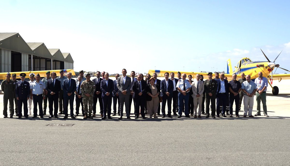CyprusMFA's tweet photo. Regional cooperation on #wildfire preparedness and #civilprotection is taking shape in Cyprus.

@CyprusMFA Permanent Secretary Theodora Constantinidou visited the #CRAFS - Cyprus Regional Aerial Firefighting Station - facilities today for its Distinguished Visitors Day, ahead of its inaugural regional workshop.

The #CRAFS Workshop on Regional Cooperation and Needs Assessment will bring together Cyprus, experts from the EU’s #ERCC and 10 partner countries from the Eastern Mediterranean, North Africa and the Gulf on 15-16 September.

CRAFS is being developed as the first regional hub for the EU’s Southern Neighbourhood for aerial #firefighting preparedness, training and #capacitybuilding.

On Tuesday and Wednesday, regional partners and Cypriot authorities will come together to identify needs and help shape CRAFS’ future training and capacity-building programme.

A key deliverable under #MedPact, CRAFS is moving forward through close cooperation between @CyprusMFA, @DefenceCyprus and @CivilDefenceCy, with 🇪🇺 support from @EU_Commission, @EU4MENAGulf and @eu_echo.