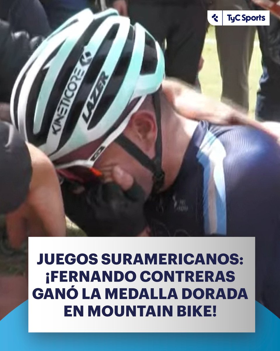 TyCSports's tweet photo. 🥇 ¡DORADA PARA FERNANDO CONTRERAS EN MOUNTAIN BIKE! 🚴‍♂️

🇦🇷 El argentino se quedó con el primer lugar del podio en la final masculina de los Juegos Suramericanos.

¡FELICITACIONES! 👏 https://t.co/5oWxHnAD12