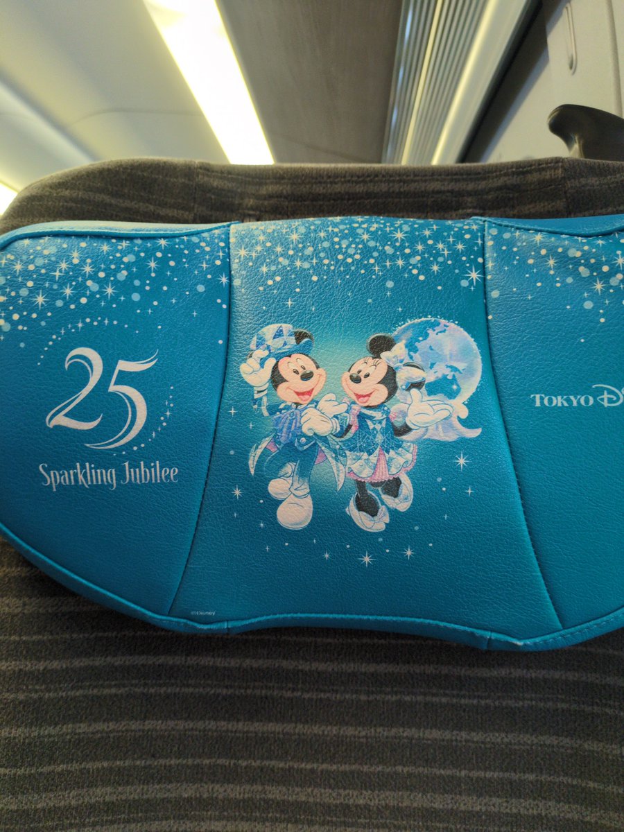 nagiru3518's tweet photo. あと、自達が乗るはやぶさがディズニーシー25周年のやつだったんよ！！！
座席のヘッドレストもミキミニで可愛かった！！！！ https://t.co/ONEpKFfXdV