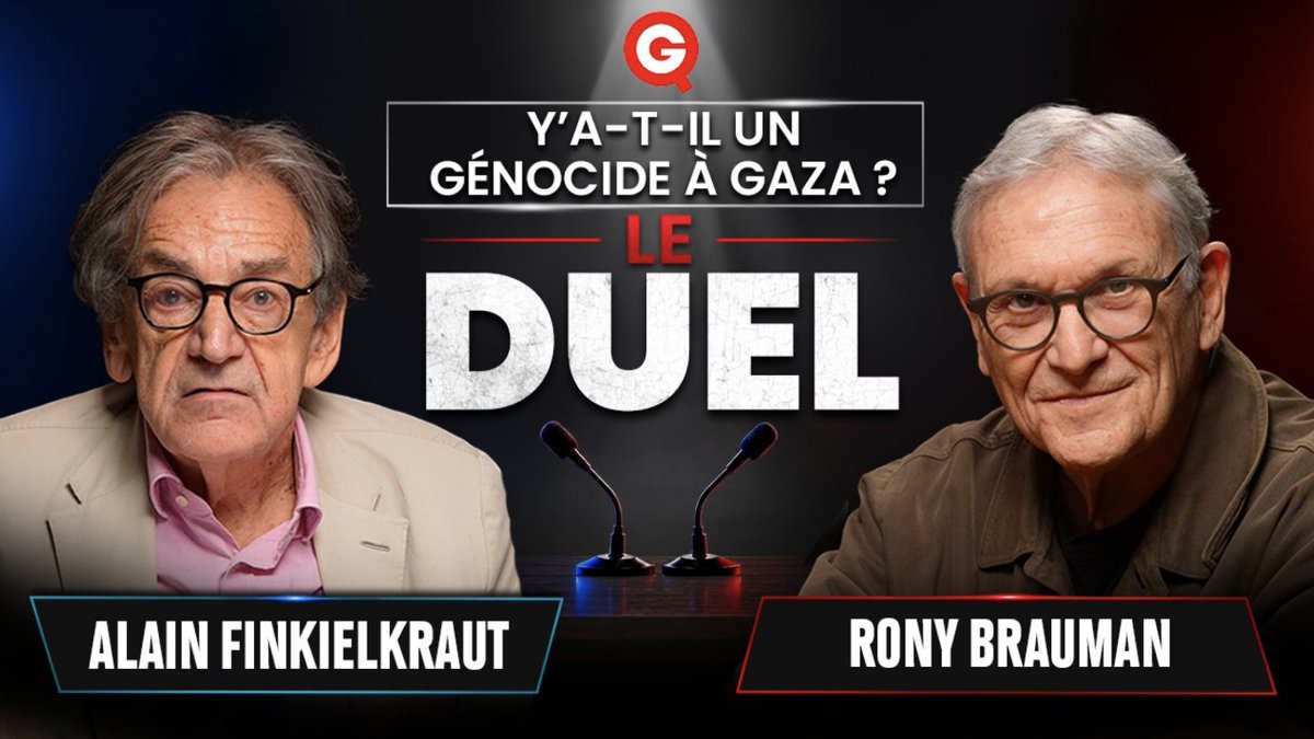 alancelin's tweet photo. 🔴 EXCLUSIF : "Y a-t-il un génocide à Gaza?" 

C’est la grande première du DUEL ce jeudi 17 septembre à 20h30 sur QG !

Ne manquez pas le lancement de notre nouvelle grande émission par ce face-à-face exceptionnel entre Alain Finkielkraut et Rony Brauman, ex-président de @MSF https://t.co/mbR2n6J7Bu