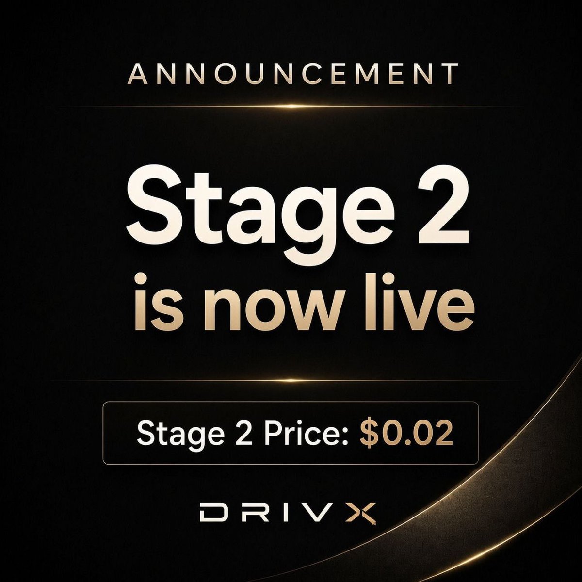 DrivxToken's tweet photo. Stage 2 is now live !!!
New Price: $0.02

Only 3 stages.
Next stage is higher.

Website:https://t.co/HcLkzGizmj
Telegram: https://t.co/da2cdfl6pR

#Drivx #Presale #BNBchain #Token #Crypto #Cars #Web3 https://t.co/Gr7R8EtuMu