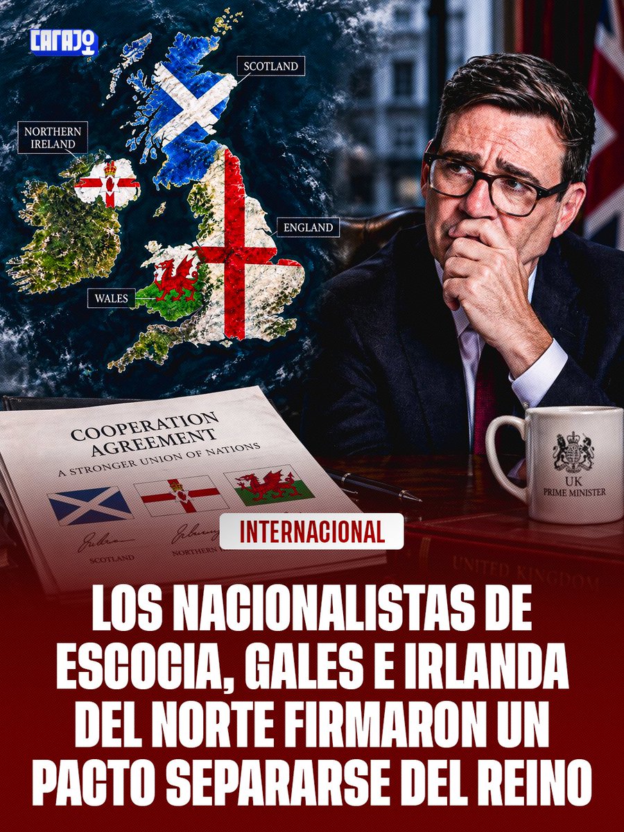 CarajoStream's tweet photo. EL REINO UNIDO EMPIEZA A CRUJIR 🇬🇧

SNP, Plaid Cymru y Sinn Féin acordaron coordinar sus proyectos de autodeterminación y exigir que Londres facilite los cambios constitucionales.

No es una separación inmediata, pero abre un frente común contra Westminster. https://t.co/VaHqBMekQM
