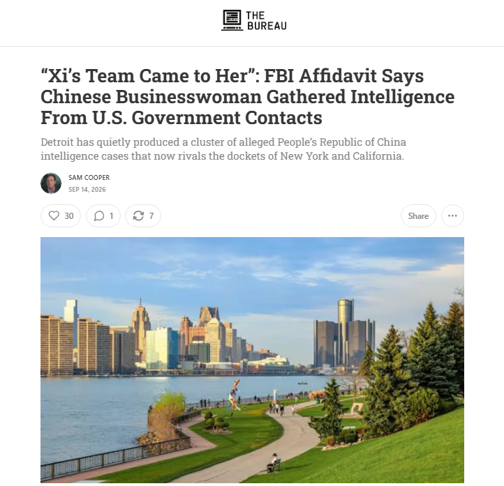 cbcwatcher's tweet photo. "Two FBI interviews followed. Many of her answers, Holbrook wrote, “continued to be disorganized, evasive, and unresponsive.” But by the end of them, he wrote, “Jin ultimately admitted that she had conducted intelligence gathering work in the United States on behalf of PRC intelligence officials who, in turn, allegedly assisted her with her business interests in China.”

What the affidavit describes is a system." @scoopercooper