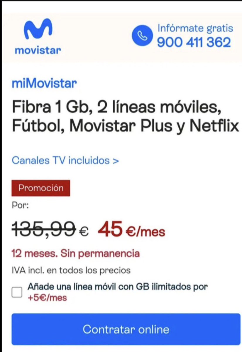 laiatitella's tweet photo. @movistar_es , ofertas para nuevos clientes y los de toda la vida para cuándo? Nos empujáis a irnos a otras compañías. https://t.co/YsVKMRdeR5