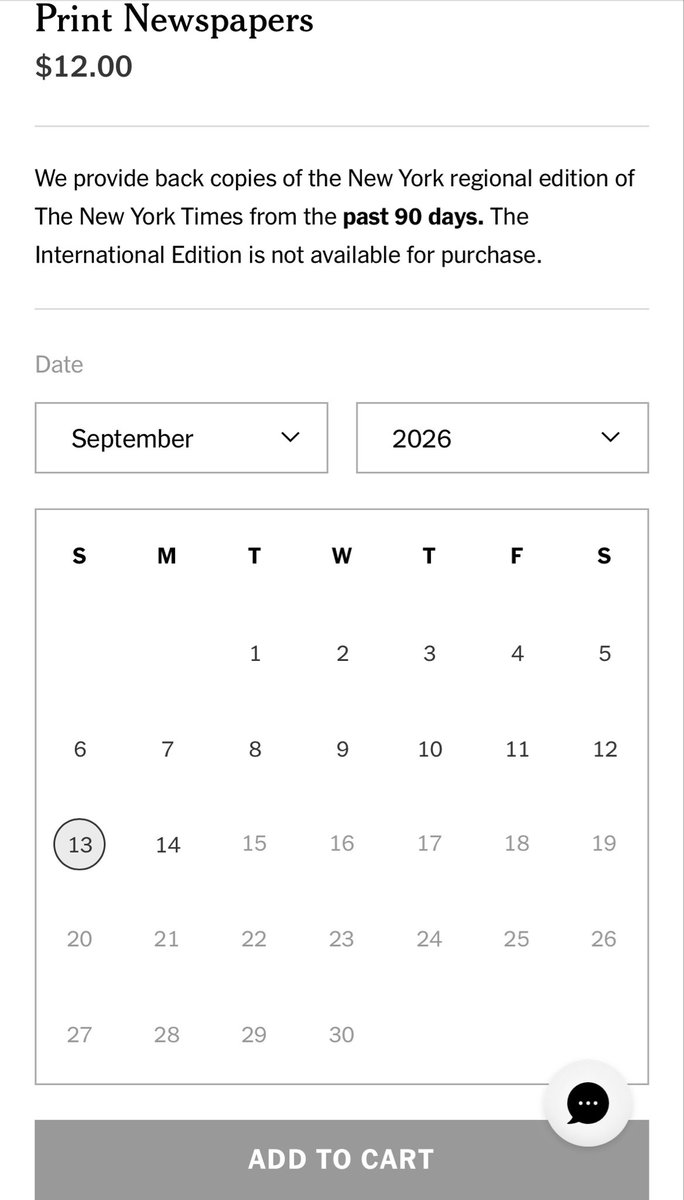 StorrieHQ_'s tweet photo. Welp, looks like the Sept. 13 NYT is sold out 😭 meanwhile I can still buy the ones from previous days. https://t.co/b5C9gXlJ9y