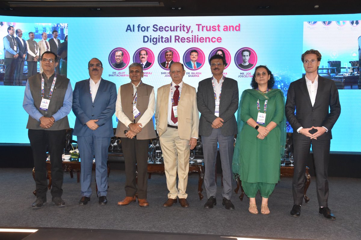 ConnectCOAI's tweet photo. The second panel at https://t.co/oelmnUZIBa 2026, “AI for Security, Trust and Digital Resilience,” brought together Dr. Rajesh Sharma, CEO, Telecom Centres of Excellence, Shri Mehul Joshi, DDG SA, Department of Telecom, Ms. Ambika Khurana, Chief Regulatory & Corporate Affairs Officer, Vodafone Idea, Mr. Joe Joscelyne, Innovation, Technology & Strategic Sectors, British High Commission in India, Col. Pankaj Verma, National Cyber Security Advisor, Cisco, India and SAARC, moderated by Dr. Jaijit Bhattacharya, President, Centre for Digital Economy Policy Research.

The discussion focused on AI-enabled cyber threats, responsible governance, human oversight, global standards and cross-sector collaboration to build secure, resilient and trusted digital networks.

#COAI2026 #AIForSecurity #DigitalResilience #CyberSecurity #DigitalTrust #ResponsibleAI #COAI #AI #CommunicationsandAI  

@DoT_India @TRAI @GoI_MeitY @UKinIndia @GOVUK @Cisco @TCOEINDIA @ViNewsOfficial @CDEPResearch @Khurana_Ambika @MehulJoshiITS @jaijit @HPE