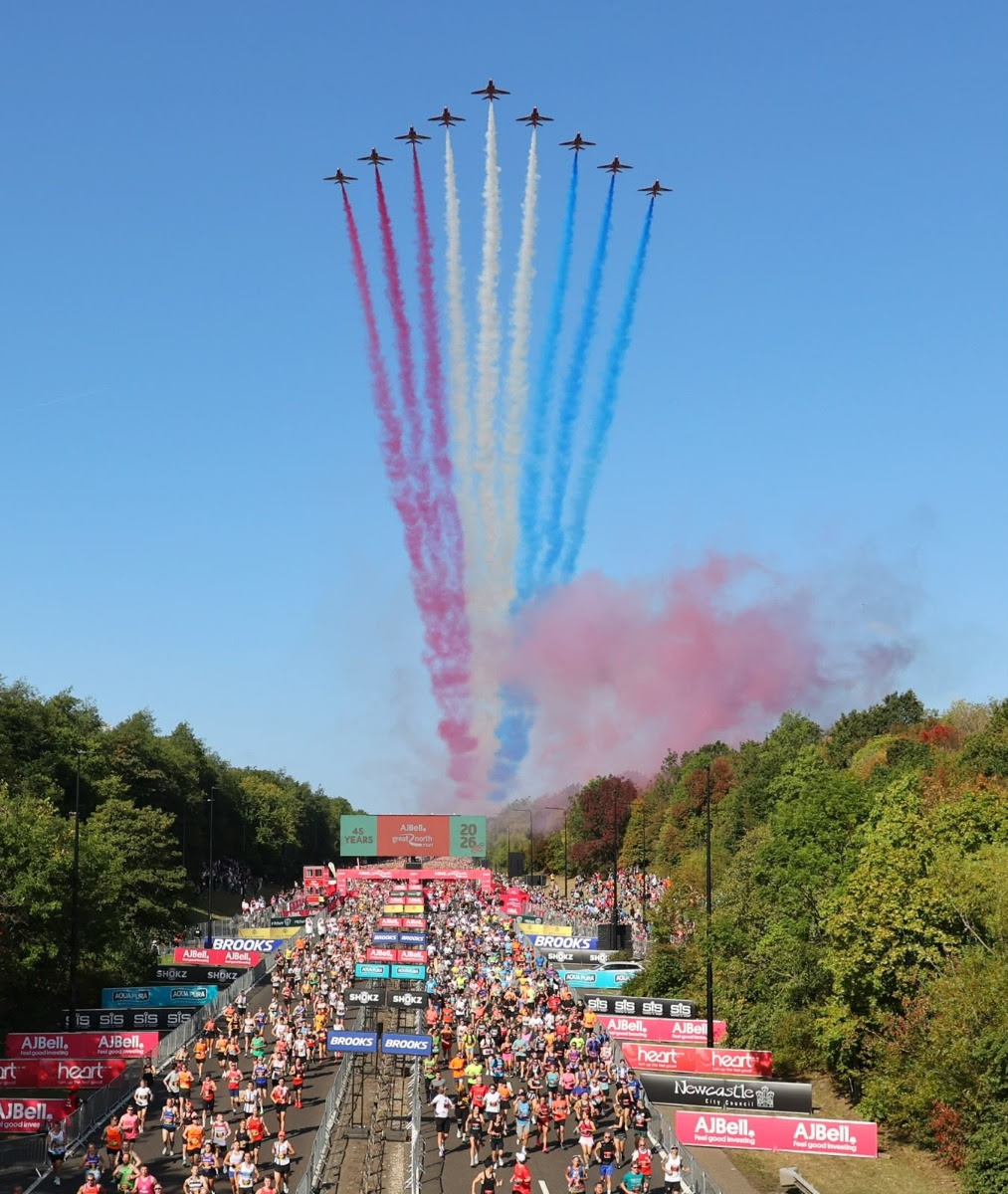 UKRunChat's tweet photo. History was made on Sunday as the 45th staging of the Great North Run saw Prime Minister Andy Burnham line up with 63,000 runners take part in the biggest ever event in the race’s history.

Becoming the first serving Prime Minster to compete whilst in office, the 2026 Great North Run was Mr Burnham’s fourth time taking on the iconic 13.1 mile course from city to sea, having previously run in 2021, 2023 and 2024. Running in a personal capacity for charity Changing Lives to raise awareness of homelessness, he completed the event in 1:57:35 having signed up to run at the start of this year whilst still in office as Mayor of Greater Manchester.

Supported by over 200,000 people lining the Newcastle to South Shields route, and watched by millions on the BBC, the elite athletes delighted crowds before the mass waves of every day and charity runners took to the streets.

American Zouhair Talbi won the Men’s elite race on his first visit to the Great North Run. In a close run battle down the final straight he pipped last year’s winner Alex Mutiso from Kenya to take the tape in a time of 00:59:47. Mutiso finished a short distance behind in 01:00:01 with Yohei Ikeda of Japan in third in 01:00:40.

In the women’s race it was a Kenyan one two with Brigid Kosgei taking the crown for the second time in 01:06:15. Last year’s champion Sheila Chepkirui came second in 01:08:19
with Melknat Wudu (Ethiopia) in third in 01:09:37.

It was double British success in the elite wheelchair athlete races with David Weir taking a record 10th win in the men’s elite wheelchair athlete race (00:43:06), and Mel Woods taking first place in the women’s event in 00:50:19.

Newcastle United Captain and England player Dan Burn was on official starter duties all morning, dishing out high fives until the very last runner passed under the famous starting gantry. The class of 2026 were joined by a host of celebrities including Chris Kamara and Ben Shepherd running for Prostate Cancer UK, Joe Wicks, Sophie Rayworth, Helen Skelton, Jake Quickenden, and England legendary footballer Peter Reid.

Were you there? Let us know how you got on? #ukrunchat