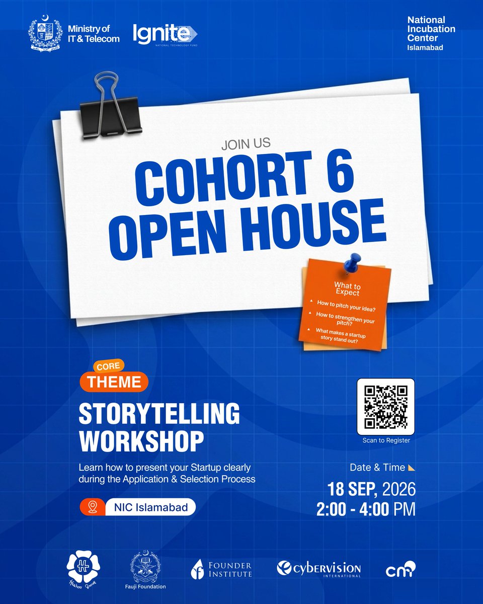 NICI_Pakistan's tweet photo. You’ve applied for #NICI Cohort 6. Now, learn how to present your startup story clearly.

Join our Storytelling Workshop to sharpen your pitch, structure your story, and communicate your startup with confidence.

18 Sep | 2–4 PM | NIC Islamabad
Open to all Cohort 6 applicants. https://t.co/Rt28oTbMPA