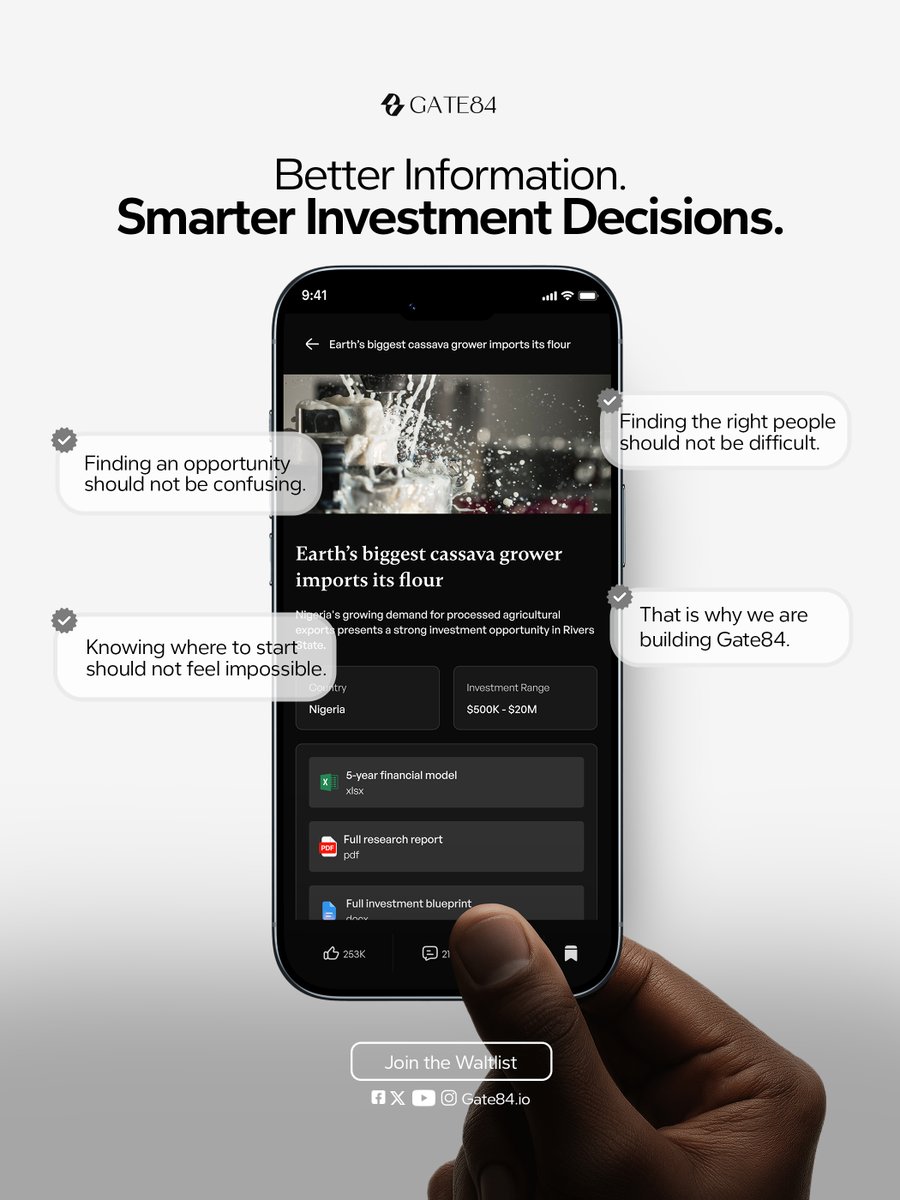 Gate84io's tweet photo. Building a business is hard enough. Finding the right information, opportunity and people should not be.
That is why we are building Gate84—to make it easier to discover opportunities, connect with the right people and make your next business move.
Gate84 launches soon,
Join the waitlist: https://t.co/SIS2xoorfx

#Gate84 #BusinessInAfrica #AfricanBusiness