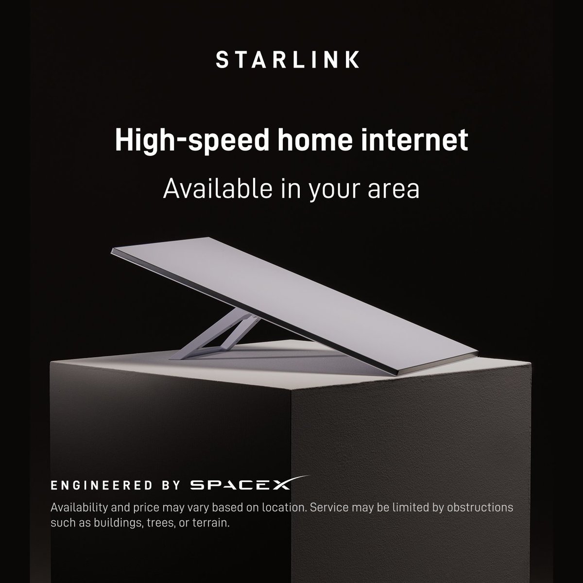 Starlink's tweet photo. Get fast, reliable home internet for seamless streaming, working from home, gaming, and more across multiple devices.

Order online in minutes.