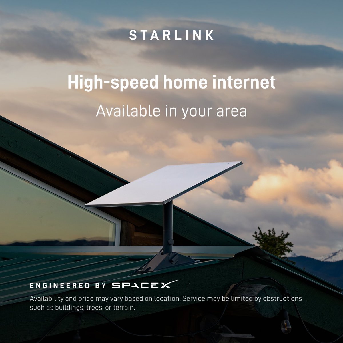 Starlink's tweet photo. Get fast, reliable home internet for seamless streaming, working from home, gaming, and more across multiple devices.

Order online in minutes.