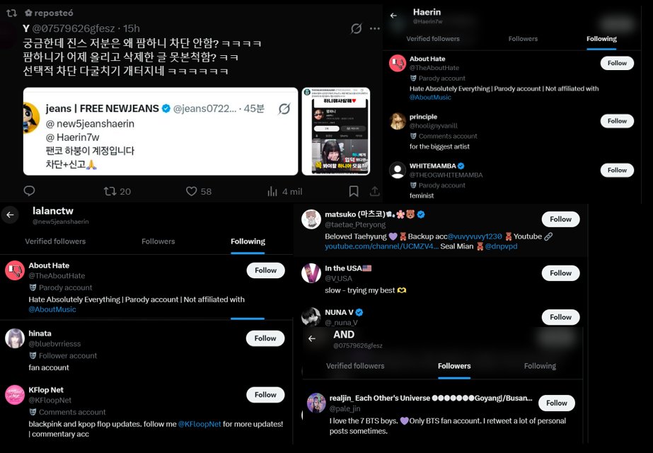 NJZandTaylor2's tweet photo. @Haerin1st is retweeting a Hybe fan account; you know that reporting those two accounts is also a way of protecting Haerin, because those two accounts aren't actually Haerin fans... they just use her image to insult the other members—you couldn't be more of an idiot. https://t.co/ycHmP7bFVx