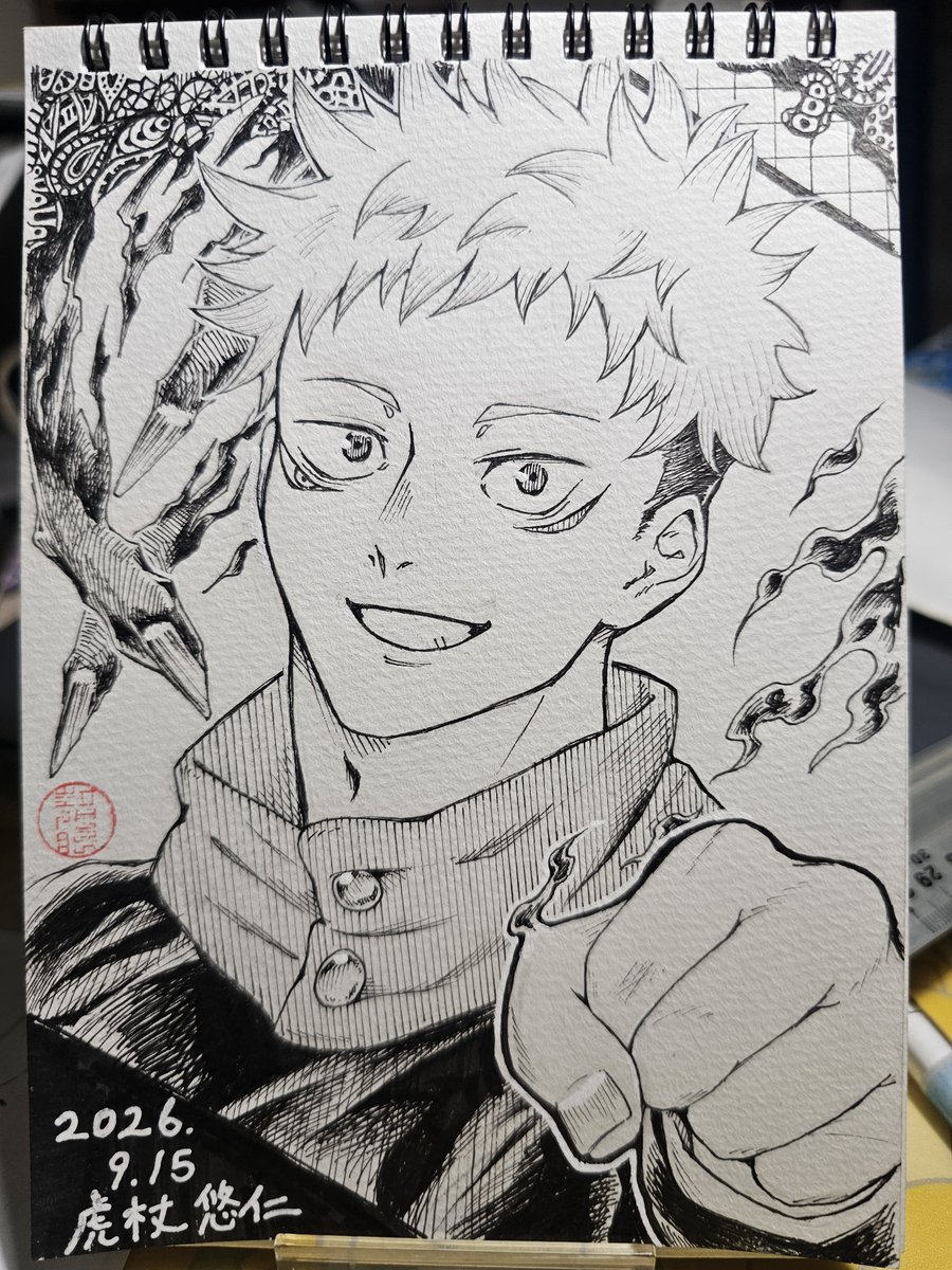 yue122's tweet photo. 仙コミ当日相方のスケブ描き終わらんかったから、とりま自宅で完成させた
虎杖悠仁 https://t.co/OvO1qq8qLd
