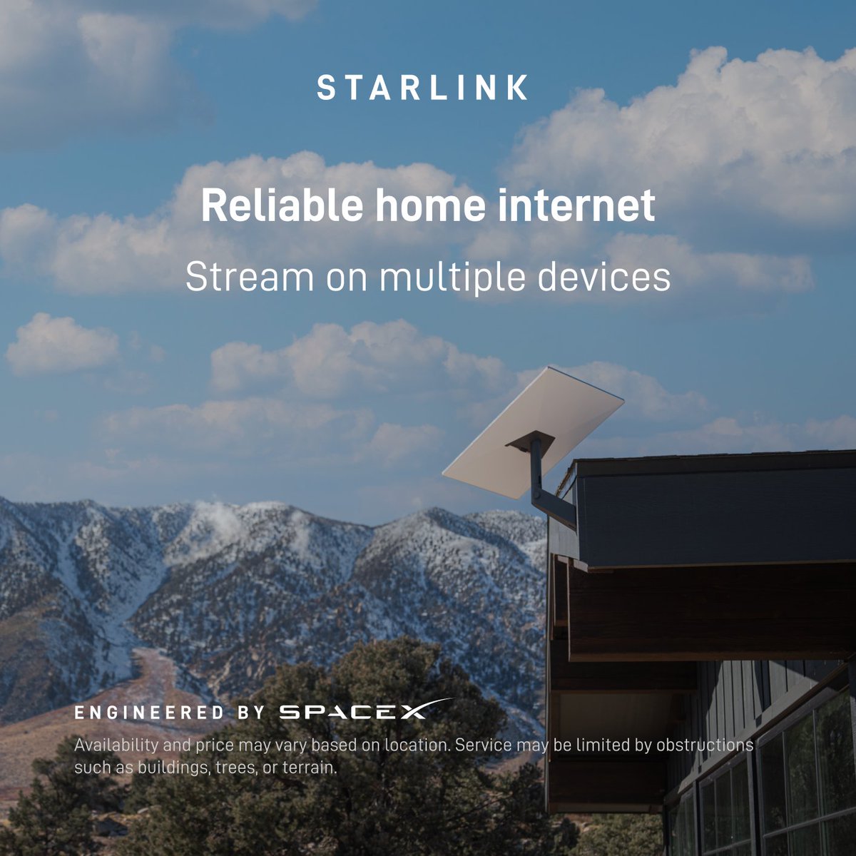 Starlink's tweet photo. Get fast, reliable home internet for seamless streaming, working from home, gaming, and more across multiple devices.

Order online in minutes.