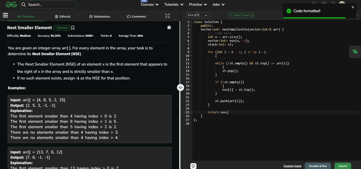 ashish_a15's tweet photo. Day 116: DSA &amp; Databases 🚀

✅LC 503. Next Greater Element II
✅Next Smaller Element
✅LC 836. Rectangle Overlap
✅DSAMONDAY020

#DSA #LeetCode #CS50 #SQL #Coding https://t.co/wYmRvFEFAL