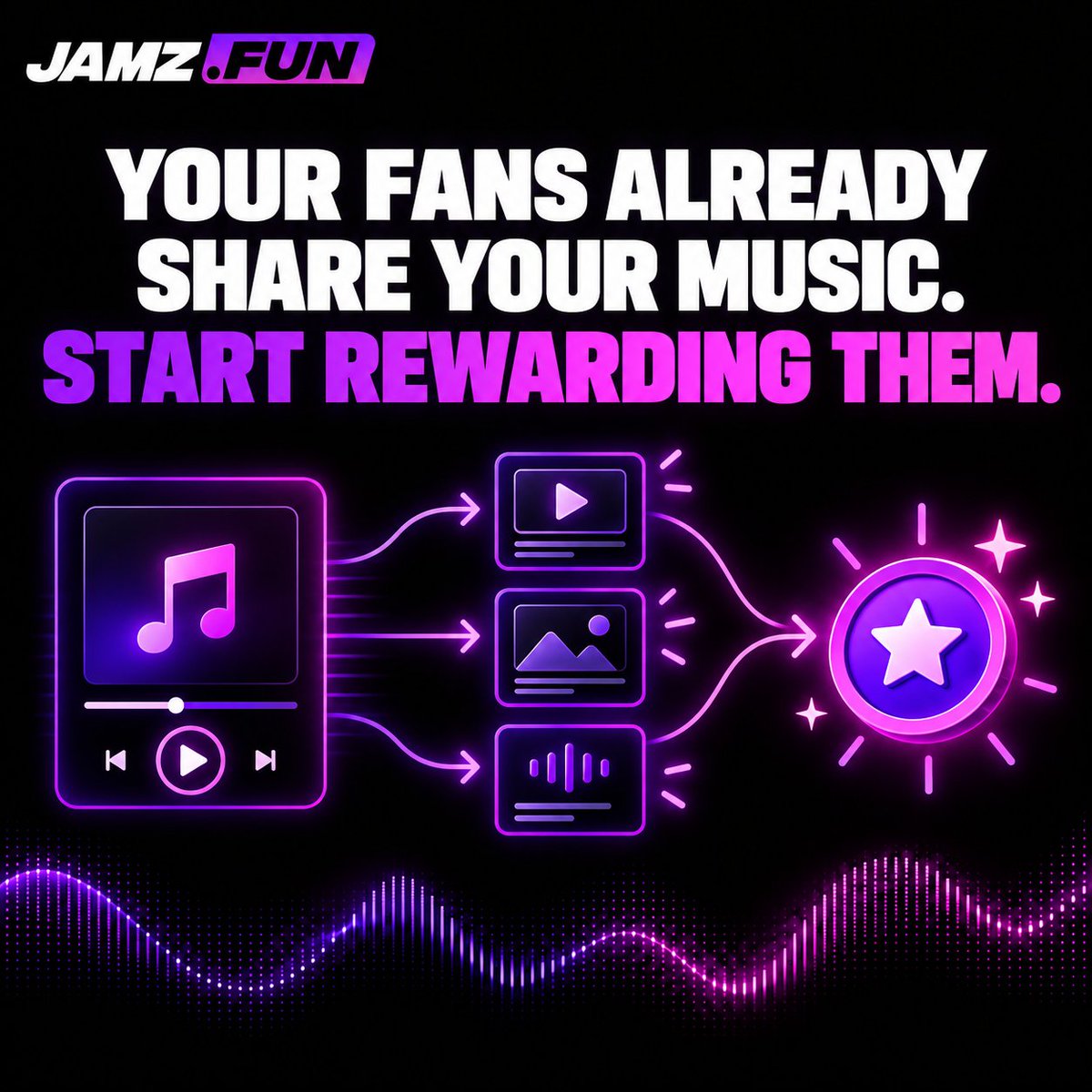 jamzdotfun's tweet photo. Your fans are already sharing your music.

They’re creating dance videos, skits, reactions and lifestyle content that can help your track reach new audiences.

https://t.co/Yzkg28e8iJ helps artists turn that organic support into structured campaigns.

Launch a campaign, attach a prize pool and reward qualifying fans and creators for making original content with your track.

Your fans bring the creativity.
You give them a reason to keep creating.

Stop treating fans like passive listeners. Start rewarding the people helping your music grow.

Get started today → https://t.co/4JrtyviQjn