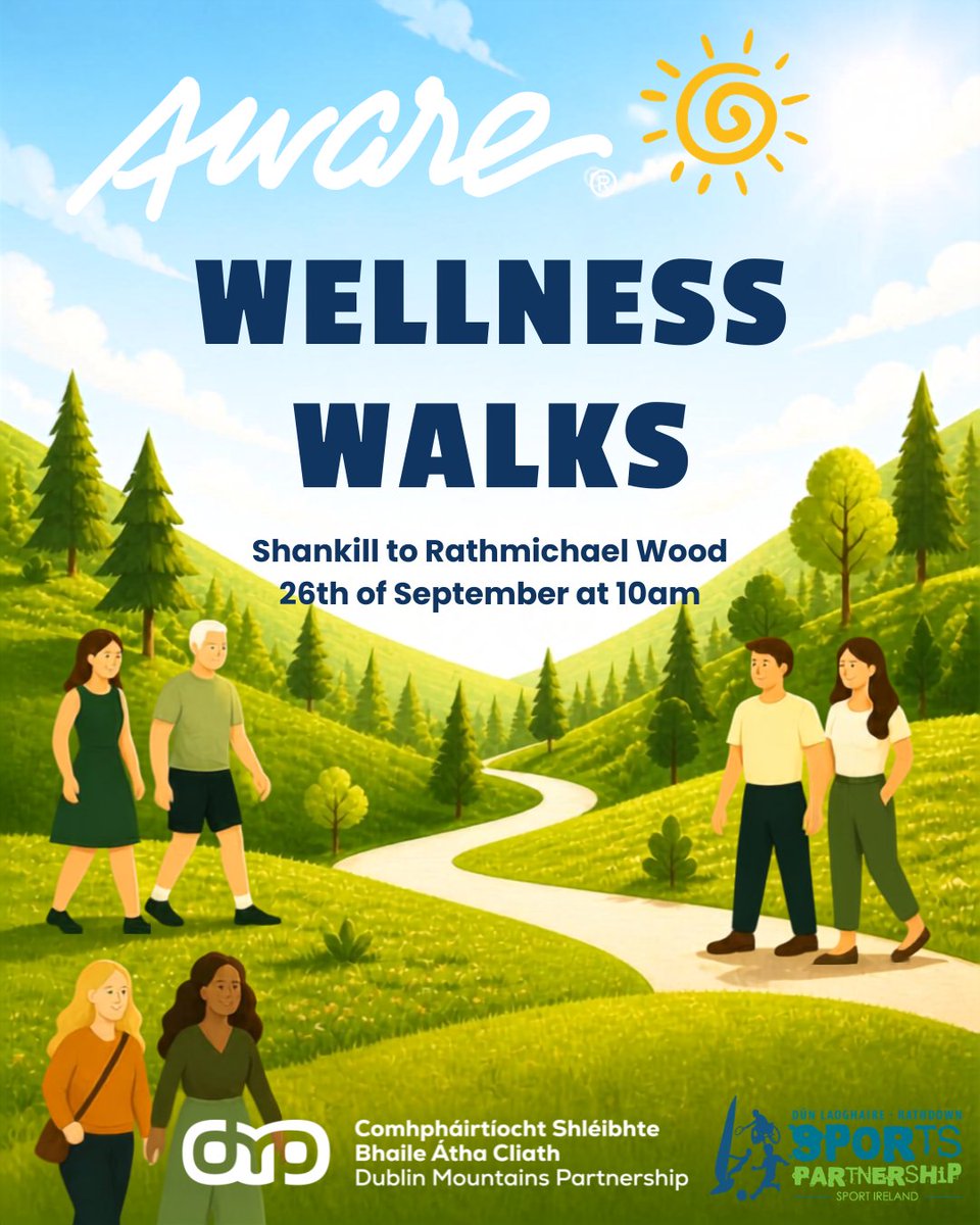 DubMountains's tweet photo. 🌿 Join Our Easy-Paced Aware Wellness Walk

🗓 26th Sept at 10:00 

Led by DMP Volunteer Rangers with support from Aware, in collaboration with Dun Laoghaire Rathdown County Council.

Complimentary tea and coffee in Brady's Pub afterwards ☕  

Book here: https://t.co/XKavwzCDdC https://t.co/TVtD5AxfSy