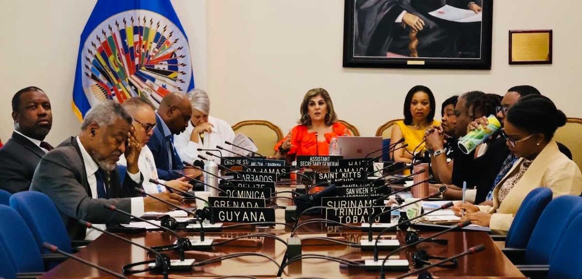 SGA_OEA_OAS's tweet photo. The Assistant Secretary General, @lauraggils, met today with the Permanent Missions of #CARICOM Member States for an open and constructive exchange of views on the Strategic Plan for the GS/OAS Offices (2026–2030), with the aim of working together to strengthen the @OAS_official presence in the Caribbean.