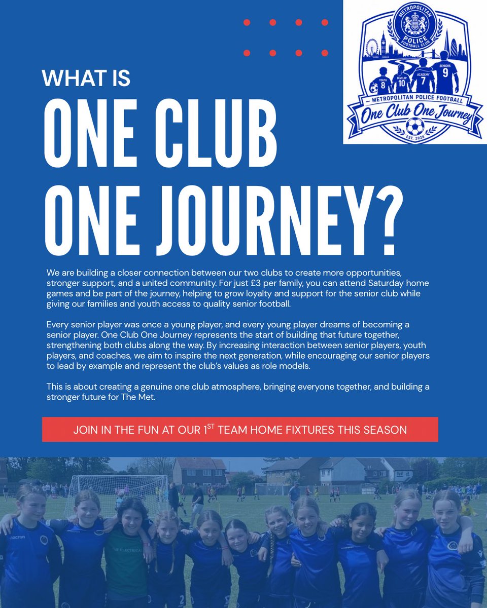 MPYFC's tweet photo. Big things ahead 🤝⚽️

We’re building a closer connection between our two clubs, creating more opportunities, more support, and one united community.

Affordable. Inclusive. Connected.💙

#MPYFC #MetPoliceYouthFC #footballteam #youthfootball #oneclubonejourney https://t.co/hSF1HDWnZ8