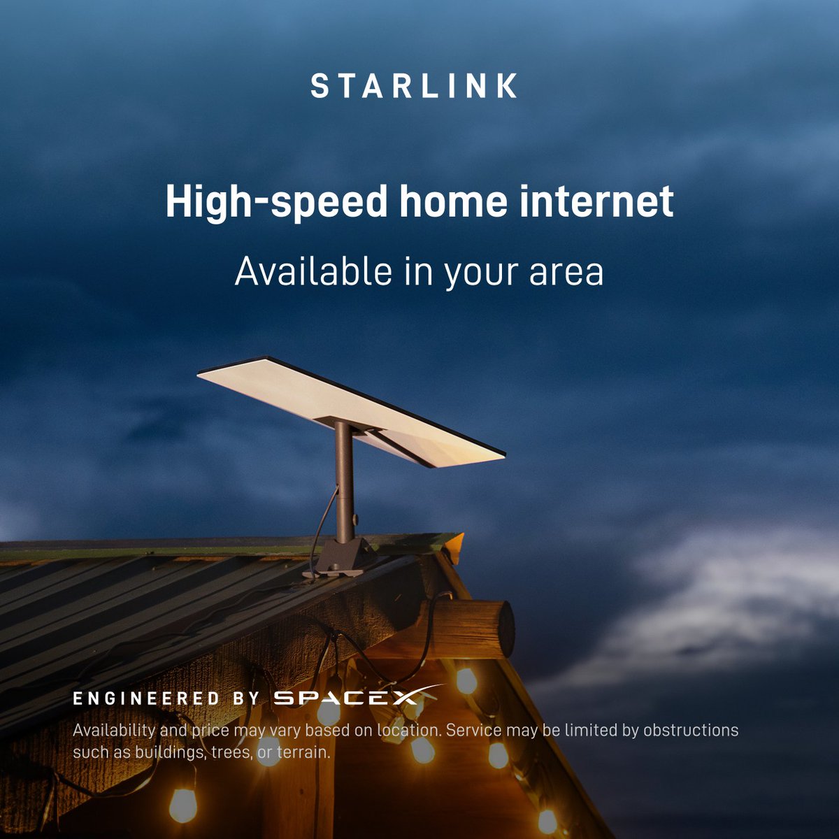 Starlink's tweet photo. Get fast, reliable home internet for seamless streaming, working from home, gaming, and more across multiple devices.

Order online in minutes.