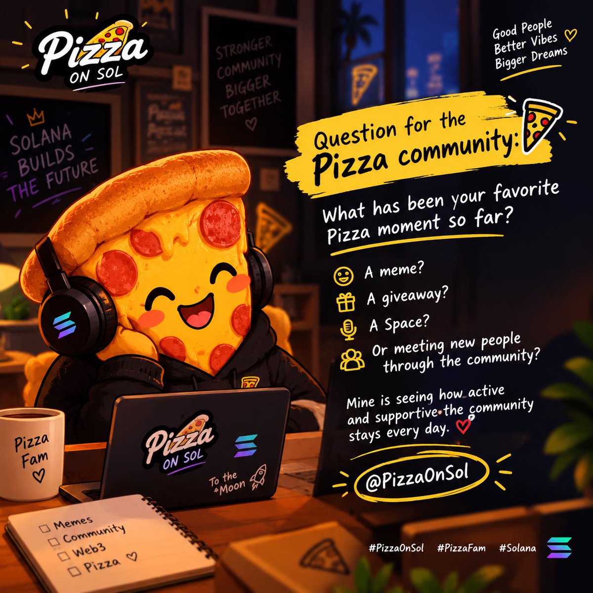 FarhuFarhur00's tweet photo. π What has been your favorite Pizza moment so far?
Mine is seeing how active and supportive the community stays every day. β€οΈ
Drop your answer below! π
@PizzaOnSol
#PizzaOnSol #PizzaFam #Solana https://t.co/rZHbmyt6Tm