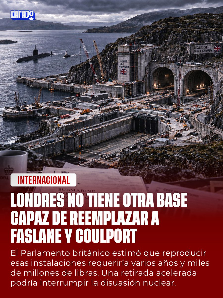 CarajoStream's tweet photo. EL TALÓN DE AQUILES NUCLEAR DEL REINO UNIDO ☢️

Los submarinos Vanguard, equipados con misiles Trident, operan desde Faslane; sus ojivas se almacenan en Coulport. Ambas bases están en Escocia y reemplazarlas llevaría años y costaría miles de millones. https://t.co/XAEnzYm443