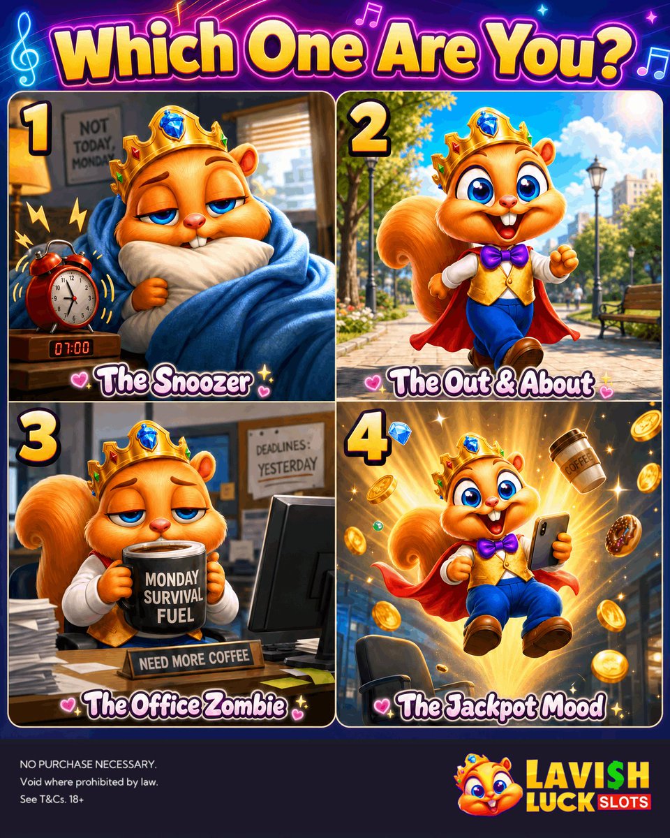 lavishluckgame's tweet photo. Monday is here! Which one are you today? ๐ฟ๏ธโ๏ธ
1๏ธโฃ Refusing to wake up ๐
2๏ธโฃ Out and about โ๏ธ
3๏ธโฃ Need more coffee ๐ป
4๏ธโฃ JACKPOT MOOD ๐ฐ
Drop your number below! ๐
#LavishLuckCasino #MondayMood #Lucksters https://t.co/6XPZlkXp18