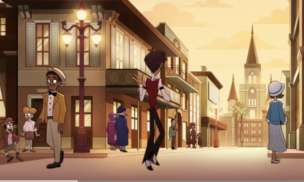 ByeBayouFou's tweet photo. His theatrical lil “baby I’m a demon in hell” spin is an awesome visual call back to Al posing on the street when he was human. Alastor has ALWAYS been exactly who he thinks he is lol https://t.co/Lc4GhouNEc