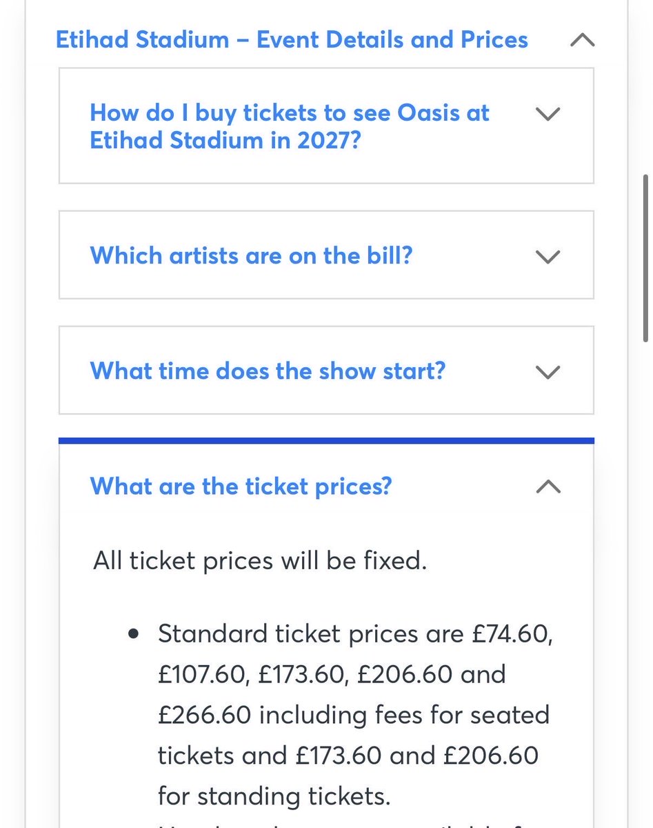 MaxiGonzalez_23's tweet photo. Estos serian los precios para Knebworth y Manchester de OASIS.

Knebworth:
Standing: £170.50
Front Standint: £203.50

Etihad Stadium:
Between: £74.60 - £206.60 https://t.co/RLhr3zwtLM