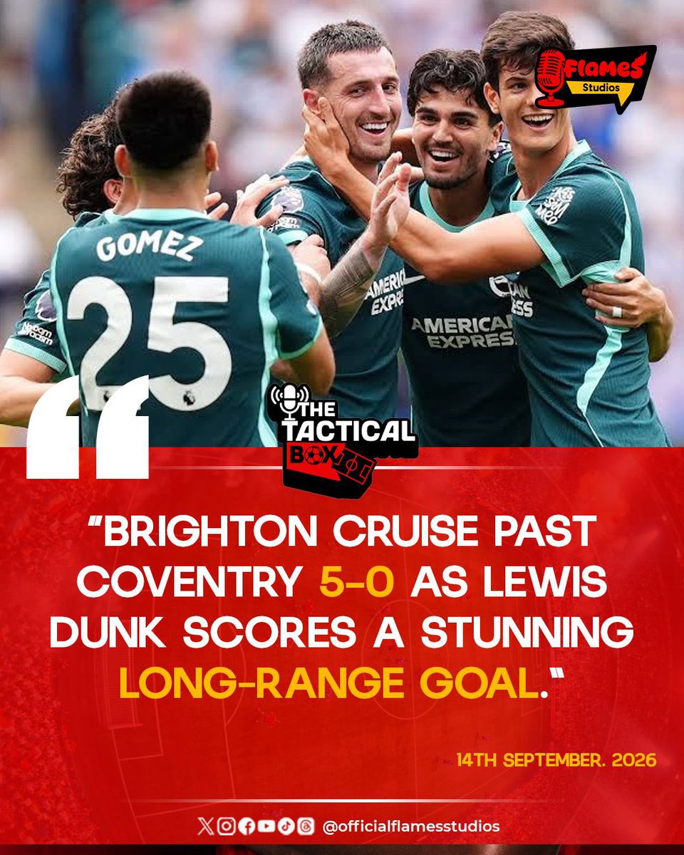 flamesstudios's tweet photo. Manchester City 1–0 Manchester United
Man City 1–0 Man United — Haaland wins it for 10-man City amid VAR controversy.
Pro Ref admits an “error of judgement” on the goal.
Chelsea 2–2 Hull City.
Brighton 5–0 Coventry — Dunk scores a stunner.

#flamesstudio #PremierLeague https://t.co/qZiyyaNtg5