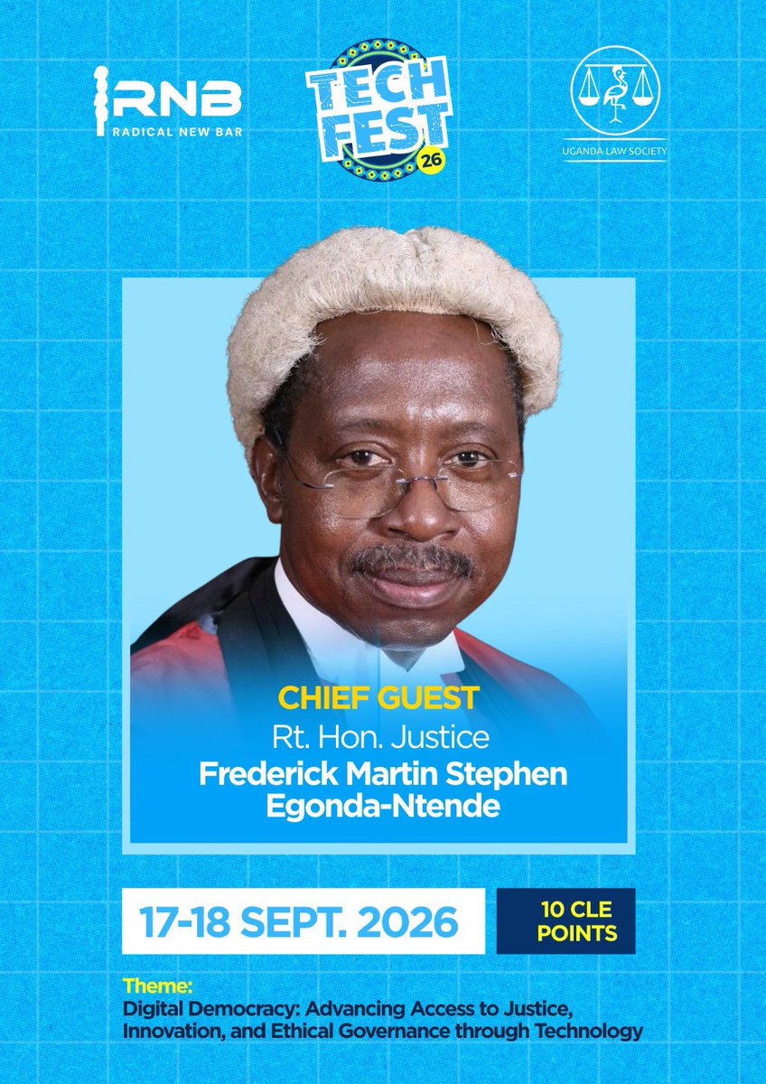 ug_lawsociety's tweet photo. #RNBTechFest2026: Meet our Chief Guest, Hon. Justice Frederick Martin Stephen Egonda-Ntende - Justice Emeritus of the Court of Appeal of Uganda and our #TechFest2025 Lifetime Achievement Awardee 🎖️

#DigitalTransformation #LawyersOnEccmis https://t.co/tdUdsRrkzQ
