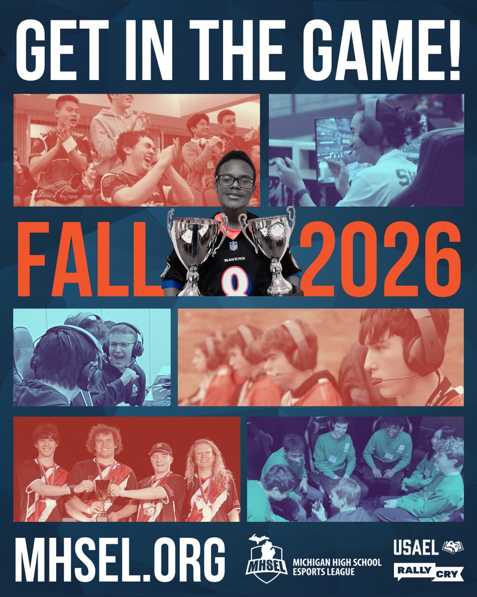TheMHSEL's tweet photo. Time to GET IN THE GAME! Fall 2026 season is here! 🏆 Rally your team, build your roster & get enrolled for a season of competition, connection & school pride.
📣 Don’t wait, register today! https://t.co/RU1NzwJDDj > Current Season Info
#getinthegame #MHSEL #michigan #esports https://t.co/hQ0XDKQXJl