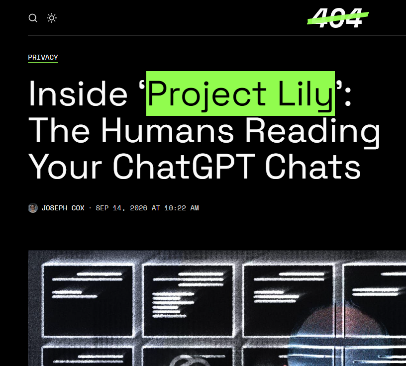 neildevvv's tweet photo. WTF there is a secret OpenAI army called "Project Lily"

They are hiring an ARMY OF HUMANS that are reading every ChatGPT prompt and are manually controlling the LLM instead of the AI!!!

ACTUALLY INSANE, big account just posted👇
https://t.co/4KAzf14eHw https://t.co/V0onpfSEcJ