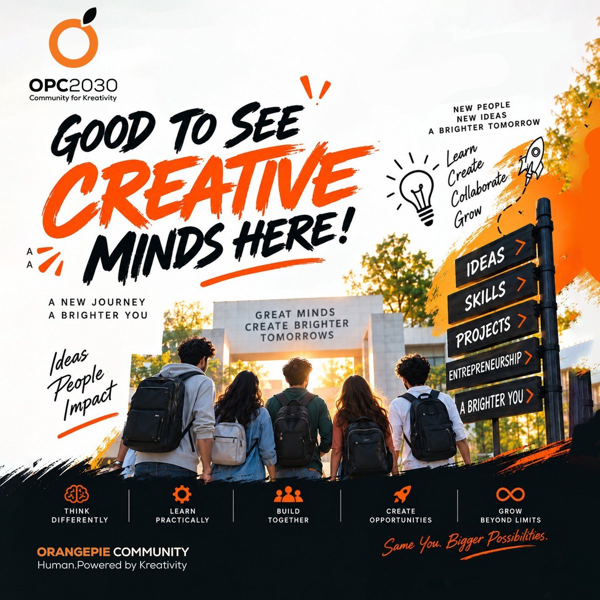 Orangepieai's tweet photo. The future belongs to those who think differently, create boldly, and keep learning.
From building your personal brand to turning ideas into impact, from mastering AI to becoming a better storyteller.
Learn. Create. Connect. Innovate. Grow.
#ThinkDifferent #StudentCommunity https://t.co/Wqvizhc07I
